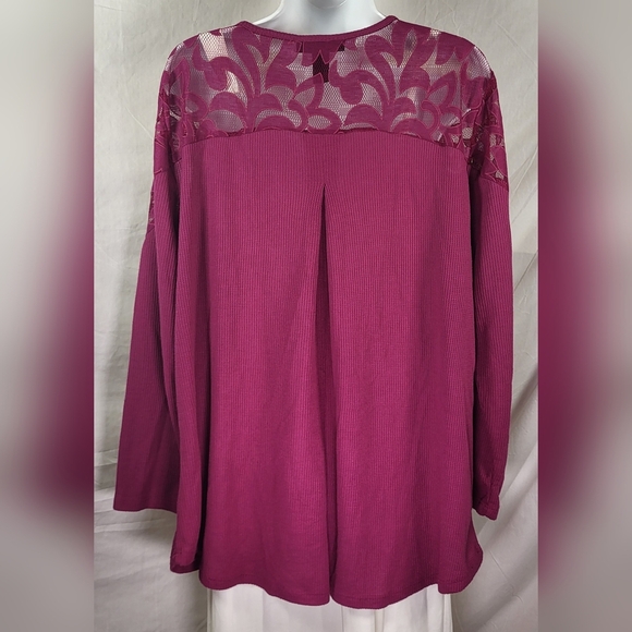 STYLE & CO Magenta Laceup Front Waffle Knit Scoop Neck Top - Size 2X or 18W - Picture 2 of 4